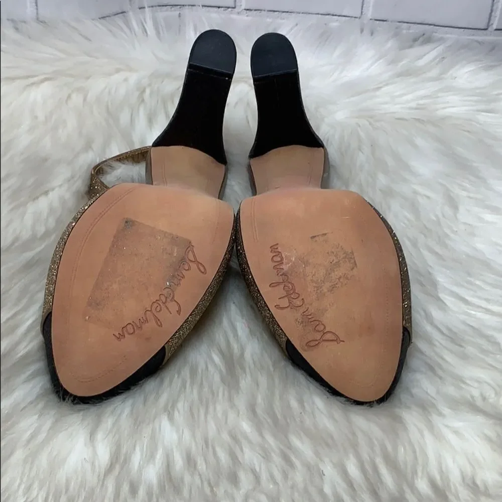 Sam‎ Edelman Finn Glitter Gold/Black Heels Sz 8.5